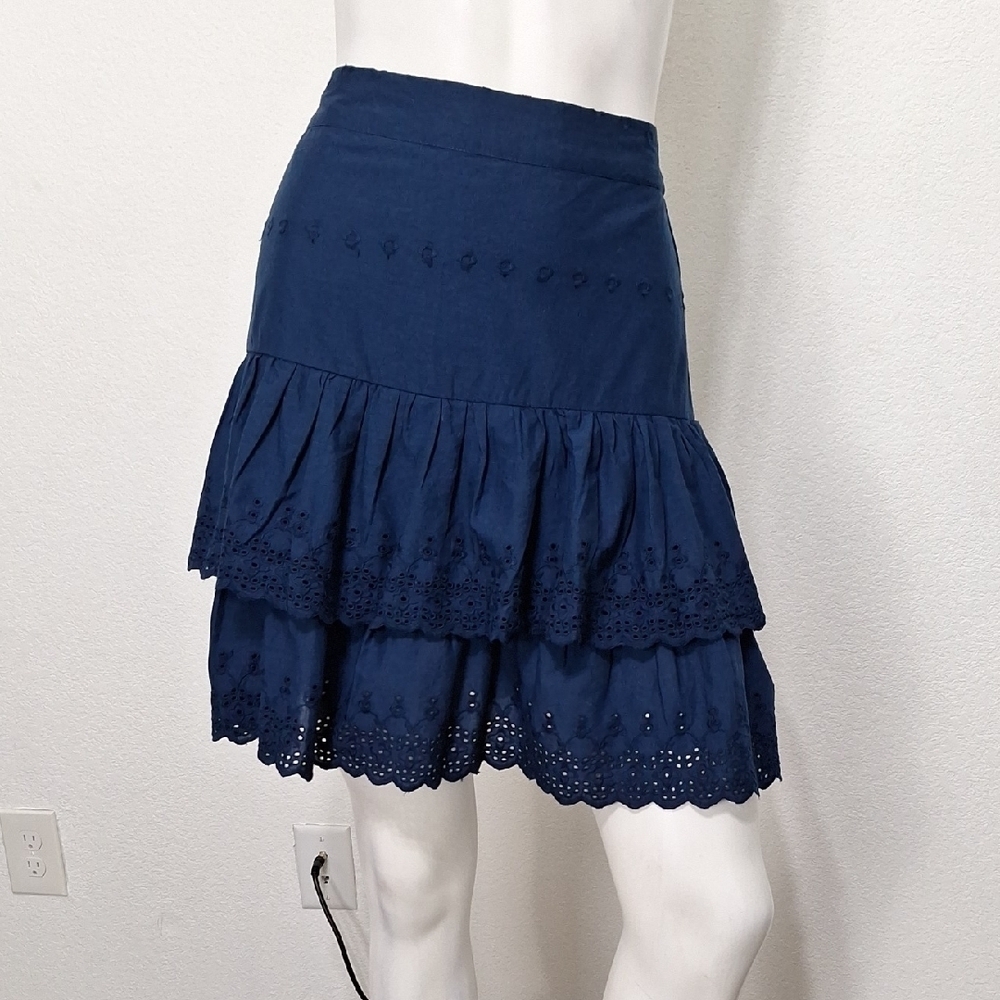 Rock & Roll Cowgirl Western Blue Coastal Boho Tiered Eyelet Skirt Size M